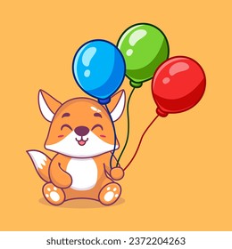 Vector fox holding balloon cute cartoon vector icon illustration. animal nature icon concept creative kawaii cartoon mascot logo