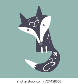 Vector fox illustration. Poster, postcard, print, sticker, label and other.