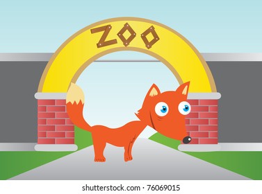 Vector Fox Illustration in Zoo