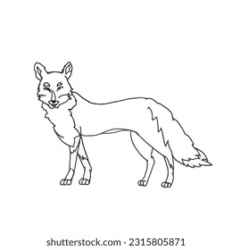 A vector fox. Line art animal isolated on white background. Hand drawn line sketch, black and white simple illustration.