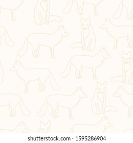 Vector Fox Line Art in Brown on Beige Background Seamless Repeat Pattern. Background for textiles, cards, manufacturing, wallpapers, print, gift wrap and scrapbooking.
