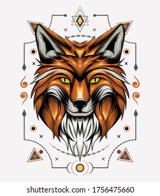 logo de vector fox. ilustración de la cara animal. cabeza de zorro con fondo de adorno. Diseño de camisetas, decoración de impresión