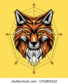 vector fox logo. animal face illustration. fox head with ornament background . T-shirt design, print decoration