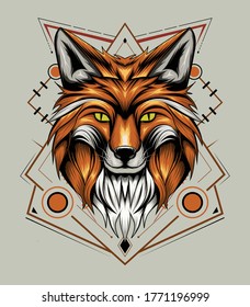 vector fox logo. Fox illustration with ornament background. T-shirt design, print design. decoration art