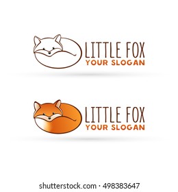 Vector fox logo. Lying fox. Red fox icon vector illustration. Simple line art silhouette of fox. 