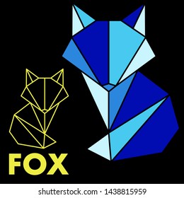 Vector Fox logo. Polygon style fox. Origami Fox, animal. Yellow foxy