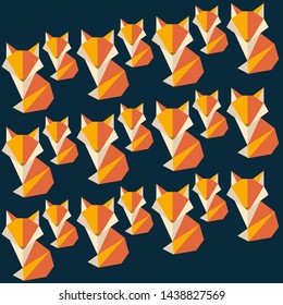 Vector Fox logo. Polygon style fox. Origami Fox, animal. Pattern with big and little fox