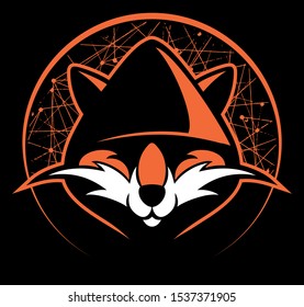 Vector fox mascot, cartoon character with network on background.