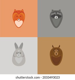 Vector fox raccoon rabbit owl