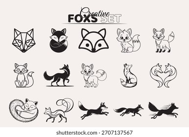 Vector Fox set: vector illustration of a set of foxes,