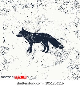 Vector fox silhouette on grunge background