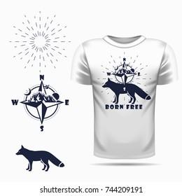 Vector fox silhouette view side for retro logos, emblems, badges, labels template vintage design element. Isolated on t-shirt blank