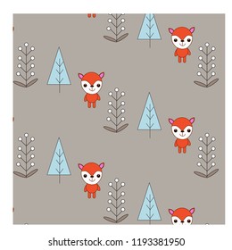 vector of fox and tree pattern
