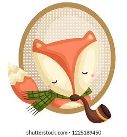 a vector of a fox wearing scarf and in a frame