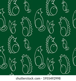 Vector foxes and hedgehogs on a green background for packaging