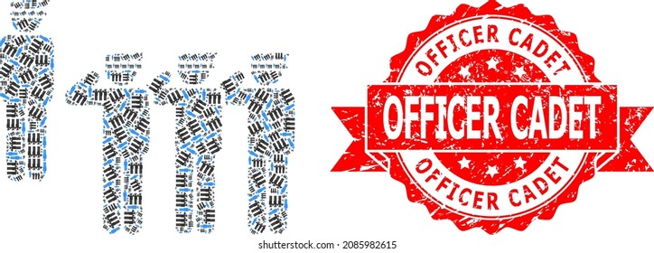 Vector fractal composition military unit, and Officer Cadet textured stamp seal. Red stamp seal has Officer Cadet title inside ribbon.
