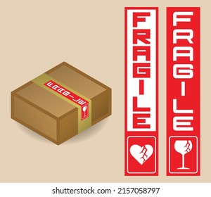 Vector Fragile Stickers To Stick On Cardboard Boxes. Flat box. Packaging Label