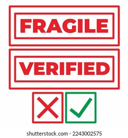 Vector fragile and verified red grunge stamp fragile retro rubber badge template isolated vector icon