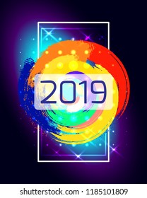 Vector frame 2019. Contemporary artgraphics. Dynamic frame stylish geometric. Element design  for business cards, invitations, gift cards, flyers and brochures, web