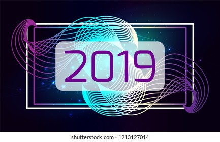 Vector frame 2019. Contemporary artgraphics. Dynamic frame stylish geometric. Element design  for business cards, invitations, gift cards, flyers and brochures, web
