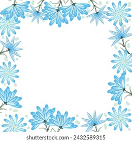 Vector frame with abstract blue flowers and leaves on white background for wedding,quotes, Birthday and invitation cards,greeting cards, print, blogs, bridal cards.
