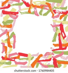 Vector frame with  abstract brush color strokes on white background.  