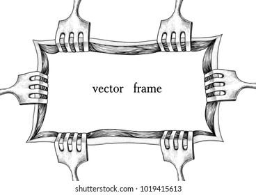 
Vector frame with abstract image of a surgical incision and appliances. Monochrome composition on a white background.