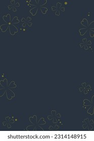 Vector frame with abstract line leaves, flowers and shapes. Dark blue green gray background. Flat style. Perfect for banner, card, poster, flyer. Template
