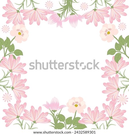 Vector frame with abstract pink flowers and leaves on white background for wedding,quotes, Birthday and invitation cards,greeting cards, print, blogs, bridal cards.
