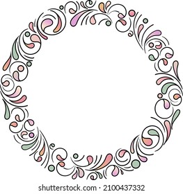 Vector frame from abstract shapes, drops, circles in pastel palette. Doodle style. Hand-drawn illustration for design of cards, label, wedding and Valentine's Day decor, banners, posters.