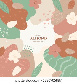 Vector frame with almond and abstract elements. Hand drawn illustrations.