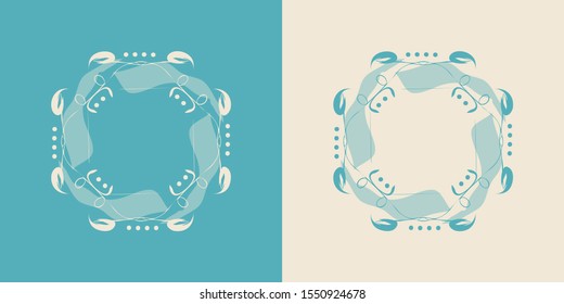 Vector frame. Amazing sea food crab borders transformer, isolated. 4 separated elements in layers for recomposing in your social promotional visual projects.