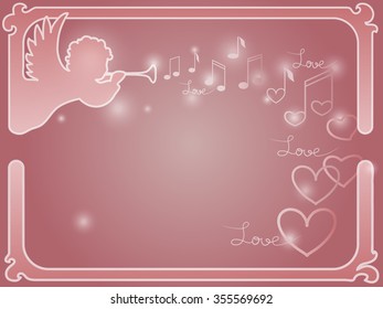 Vector frame with an angel and  hearts. Romantic card whith  space for your text.