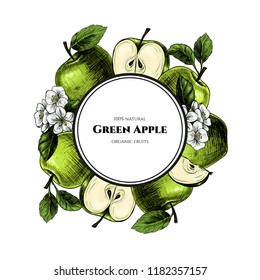 Vector frame with apples. Hand drawn. Vintage style