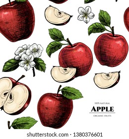 Vector frame with apples. Hand drawn. Vintage style