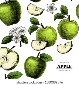 Vector frame with apples. Hand drawn. Vintage style