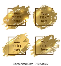 Vector frame with art gold paint splashes. Graphics for hipsters, dynamic frame background. Design gold element for business cards, banners, invitations, gift cards, flyers, brochures, posters