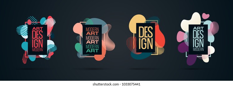 Vector frame Art graphics for hipsters . dynamic frame stylish plastic liquid geometric shapes black background . element for design business cards, invitations, gift cards, flyers brochures vector