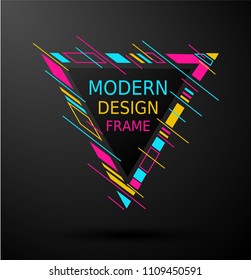 Vector frame Art graphics for hipsters . dynamic frame stylish geometric black background . element for design business cards, invitations, gift cards, flyers brochures.