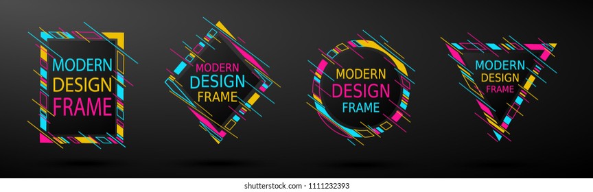 Vector frame Art graphics for hipsters . dynamic frame stylish geometric black background . element for design business cards, invitations, gift cards, flyers brochures.
