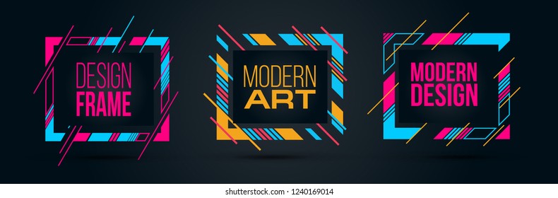 Vector frame Art graphics for hipsters . dynamic frame stylish geometric black background . element for design business cards, invitations, gift cards, flyers brochures.