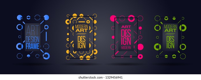 Vector frame Art graphics for hipsters . dynamic frame stylish geometric black background . element for design business cards, invitations, gift cards, flyers brochures.
