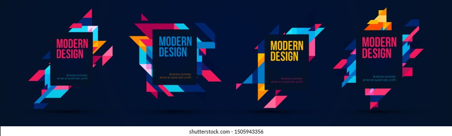 Vector frame Art graphics for hipsters . dynamic frame stylish geometric black background . element for design business cards, invitations, gift cards, flyers brochures.