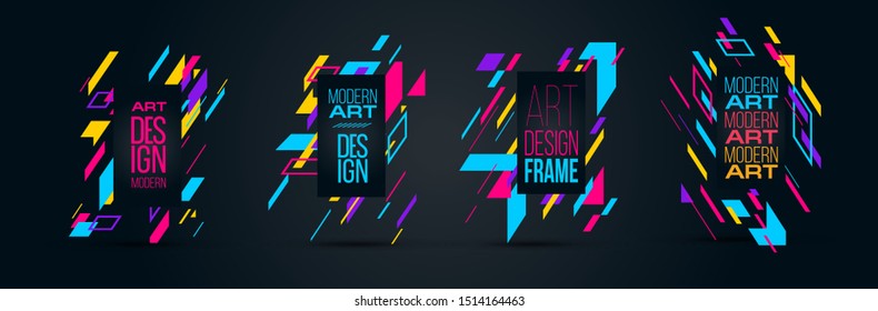 Vector frame Art graphics for hipsters . dynamic frame stylish geometric black background . element for design business cards, invitations, gift cards, flyers brochures.