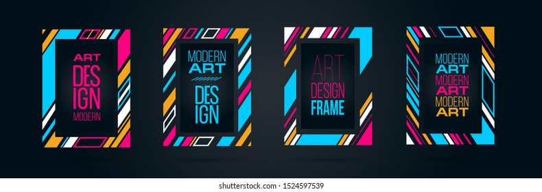 Vector frame Art graphics for hipsters . dynamic frame stylish geometric black background . element for design business cards, invitations, gift cards, flyers brochures.