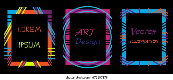 Vector frame Art graphics for hipsters . dynamic frame stylish geometric black background . element for design business cards, invitations, gift cards, flyers brochures. ALSO HAVE VIDEO GRAPHICS