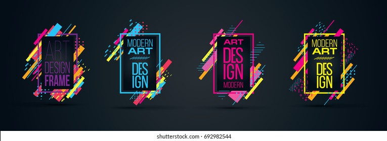 Vector frame Art graphics for hipsters . dynamic frame stylish geometric black background . element for design business cards, invitations, gift cards, flyers brochures. 