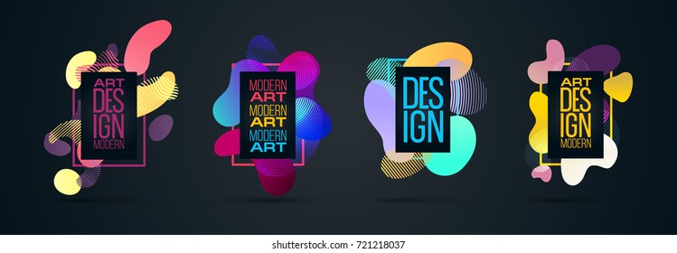 Vector frame Art graphics for hipsters . dynamic frame stylish plastic liquid geometric shapes black background . element for design business cards, invitations, gift cards, flyers brochures.