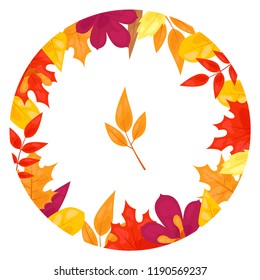 Vector frame with autumn leaves. Fall leaves composed into circle. Printed material for design brochures, flyers, banners, cards, and posters.