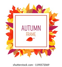 Vector frame with autumn leaves. Fall leaves composed into square. Printed material for design brochures, flyers, banners, cards, and posters.